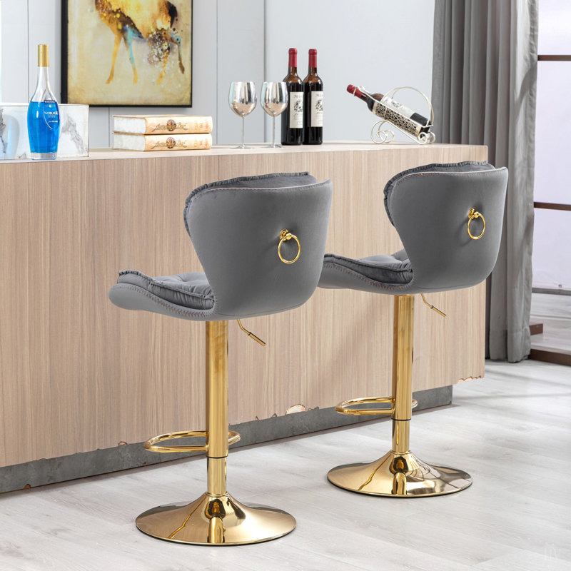 Ensemble de 2 tabourets de bar, avec repose-pieds chromé et base pivotante réglable en hauteur, revêtement en velours et pieds réglables. Tabouret de bar simple.