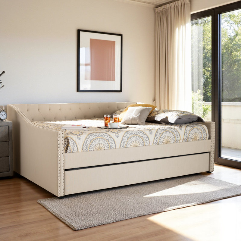 Weldon Upholstered Daybed, Queen, Light Beige
