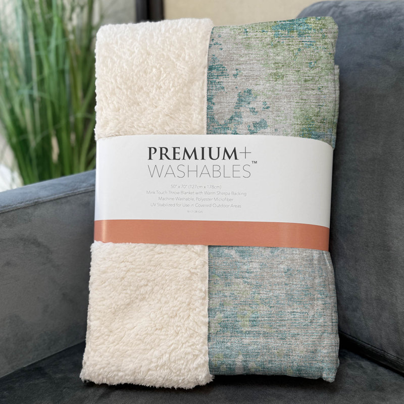 Addison Machine Washable Sherpa Soft Abstract Throw Blanket, Green