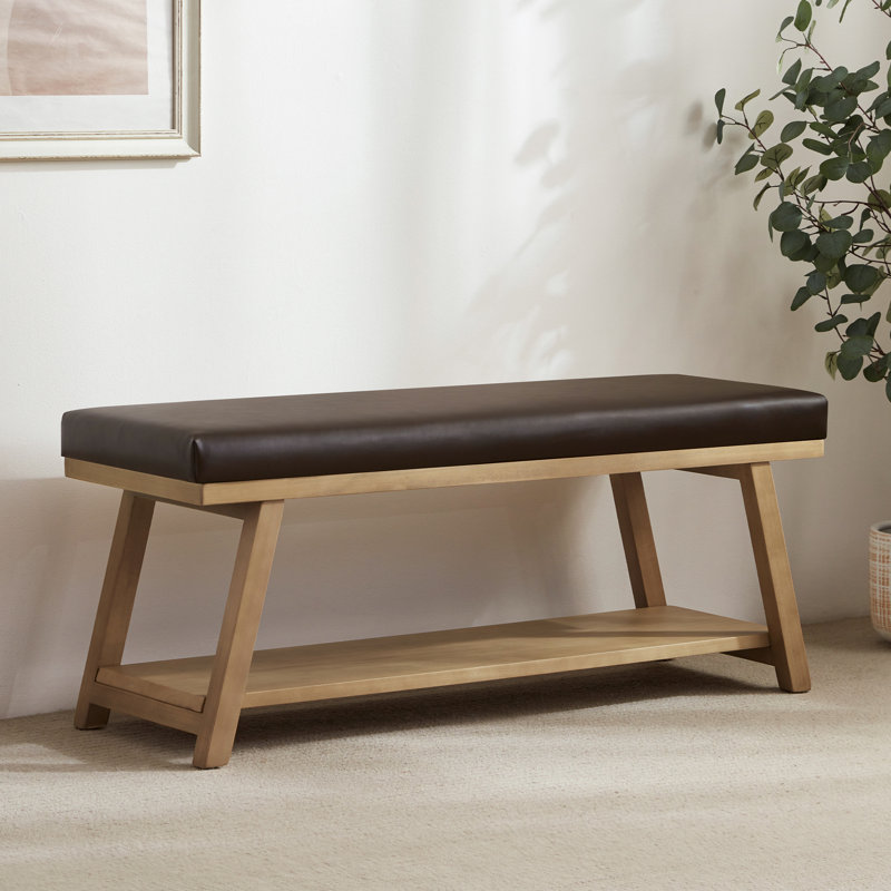 Banc de rangement en similicuir Hahnville, Brun