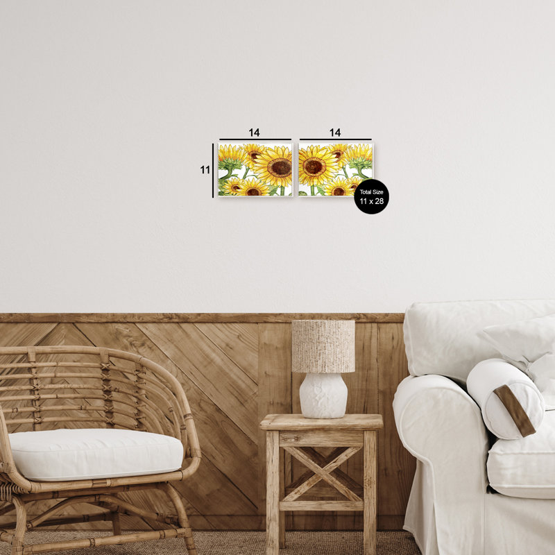 Ensemble de 2 plaques murales de tournesols jaunes chauds, par Kim Allen