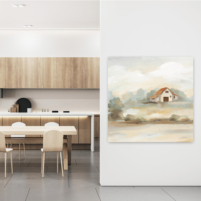 Art rétro, paysage de ferme avec grange, H 48 po x l 48 po