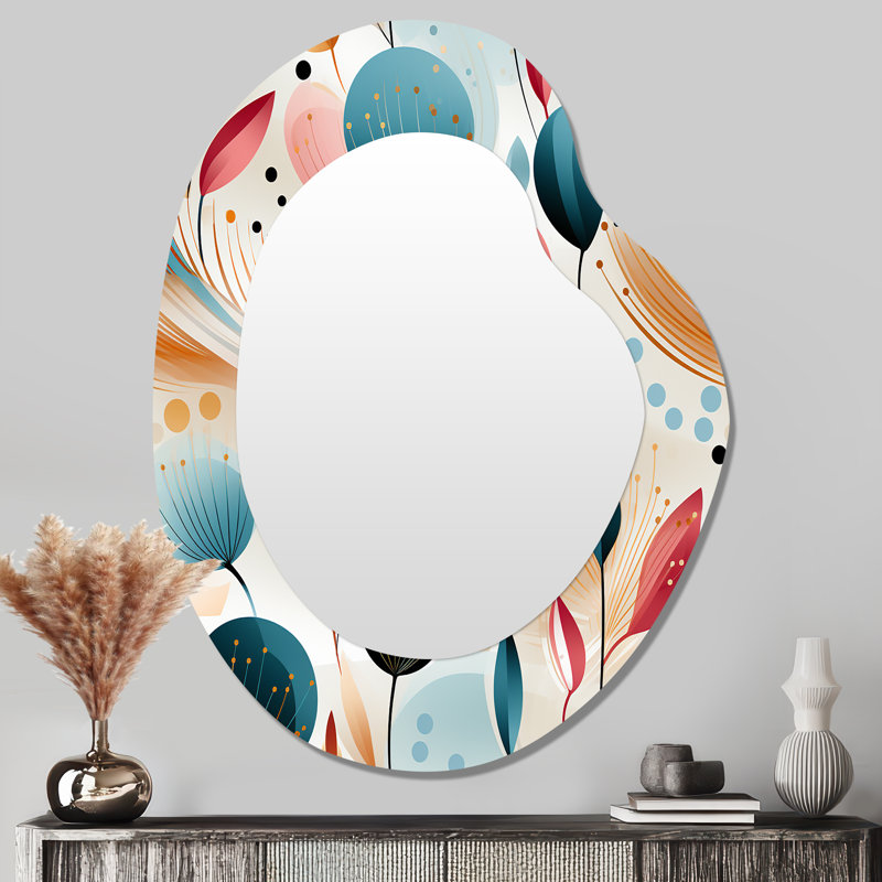Motif floral de couleur pastel botanique - miroir mural unique de forme unique botanique, miroir Boho Freeform, impression d'art en métal