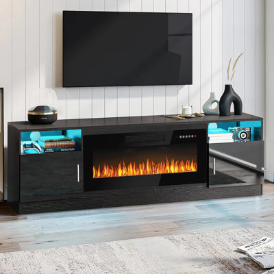 Fireplace TV Stand with 36"" Electric Fireplace for TVs Up to 80"", LED Light Entertainment Center with Highlight Storage Cabinet, 70“ Modern Wood Media -  Ivy Bronx, CA1B30A2976645F58A1E625F832CBADE