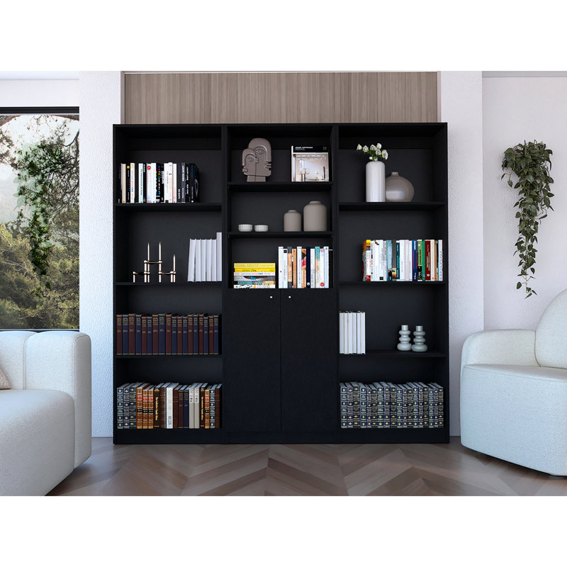 Black 3 Living Room Bookcase Arrangement - Stylish & Functional 3 Piece Featuring Options Modern Practical Design