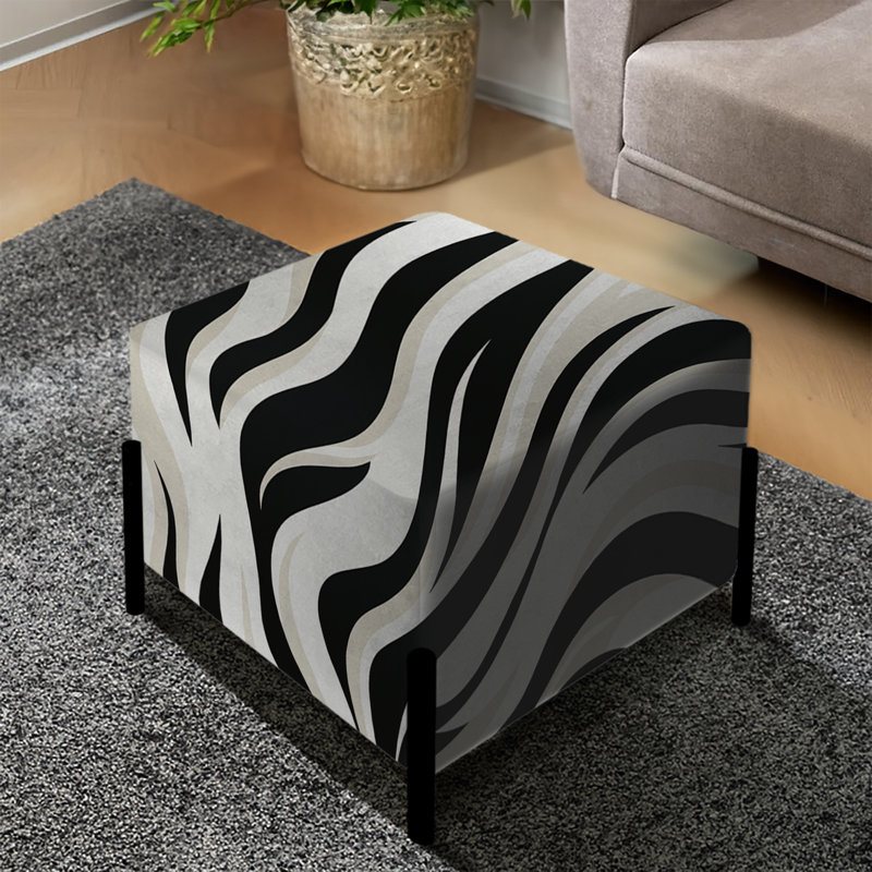 Papier peint imprimé zébré noir - repose-pieds carré rayé