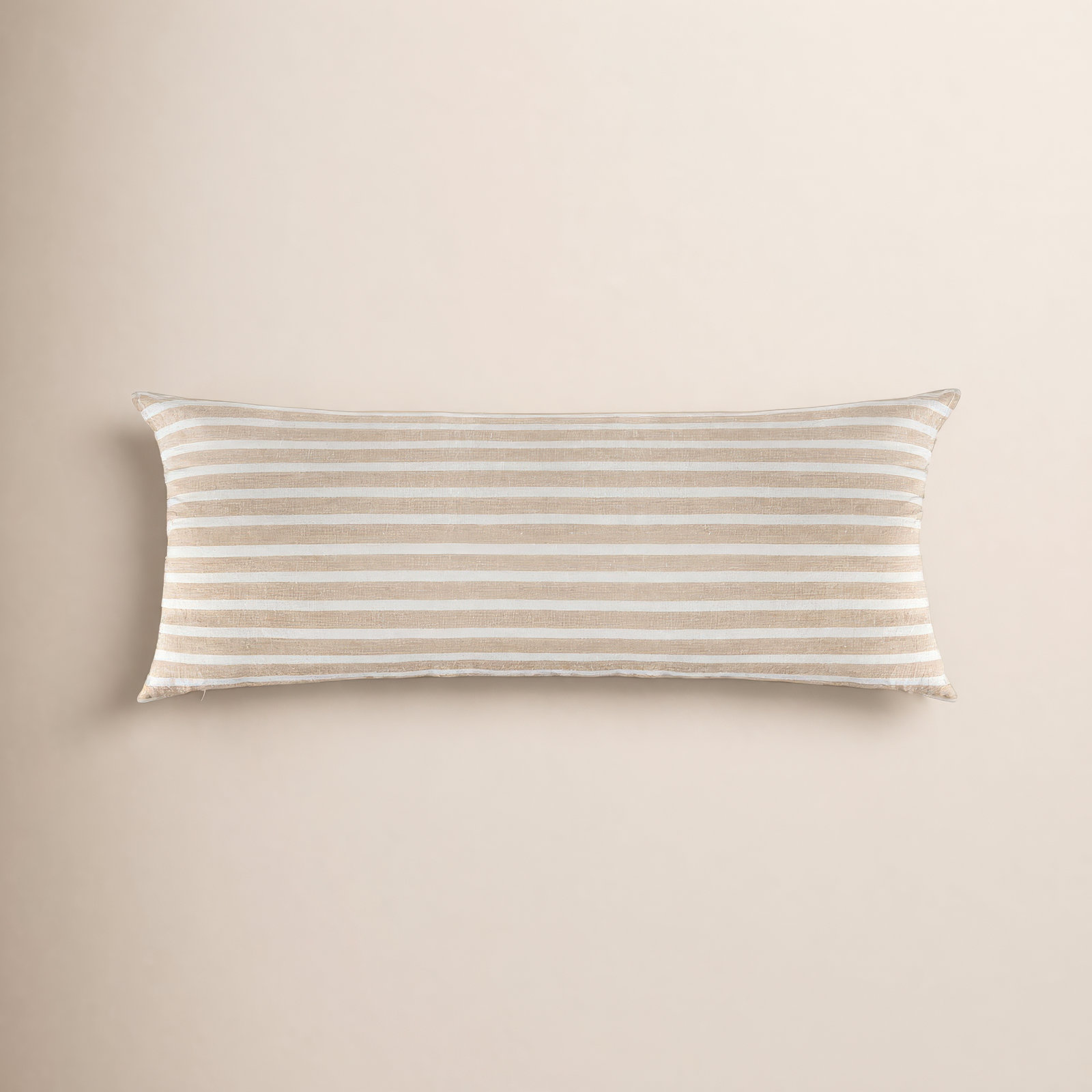 100% French Linen Pillow Sham, Rectangle 16"H x 44"W, Putty & Cream Stripe, Down Alternative