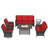 7-Person Outdoor Patio Conversation Rattan Seating Group With 2-In-1 Propane Fire Pit Table,2 Swivel Chairs and Red Cushions-1851674743