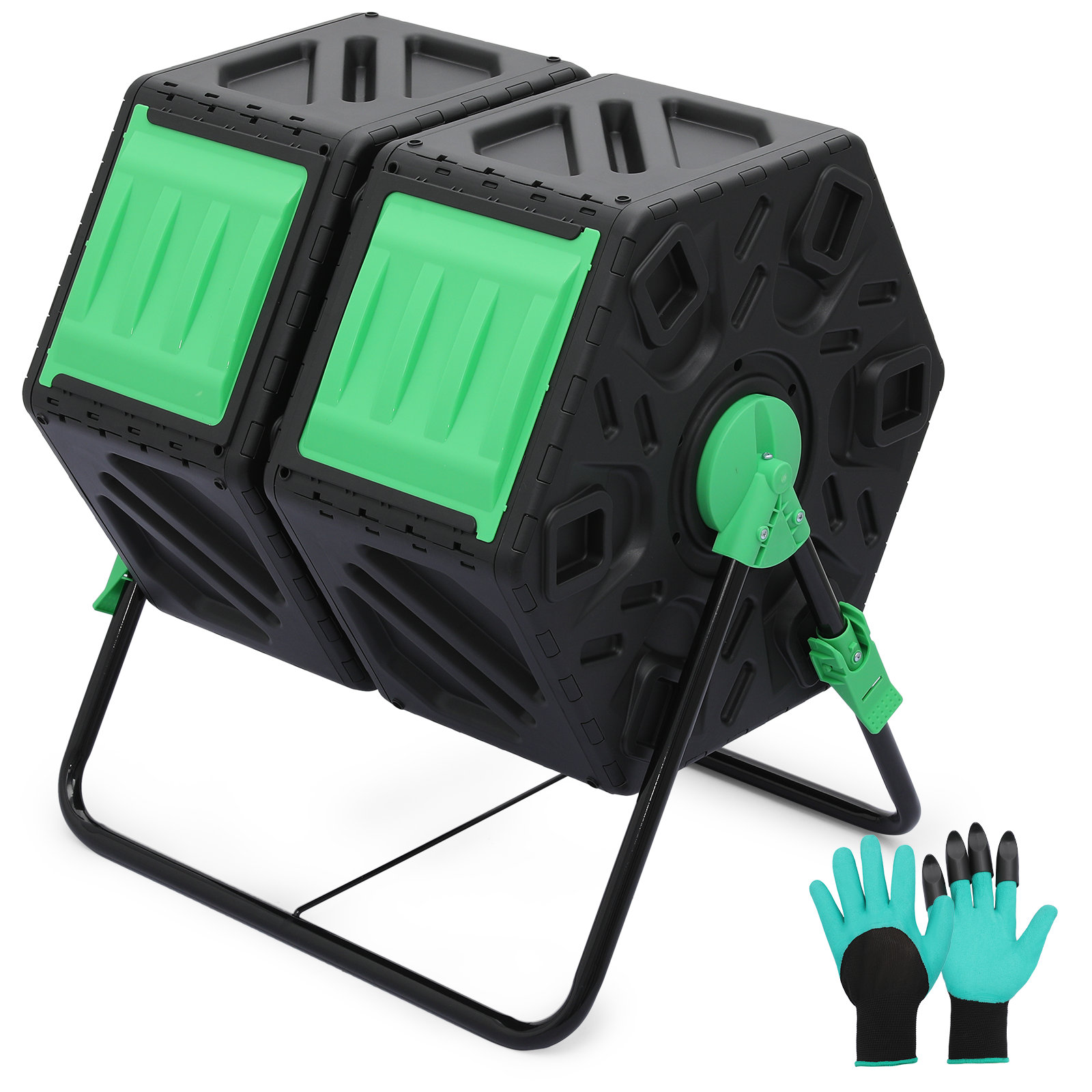 MoNiBloom 34 Gallon Dual Rotating Chamber Compost Bin with Gloves ...