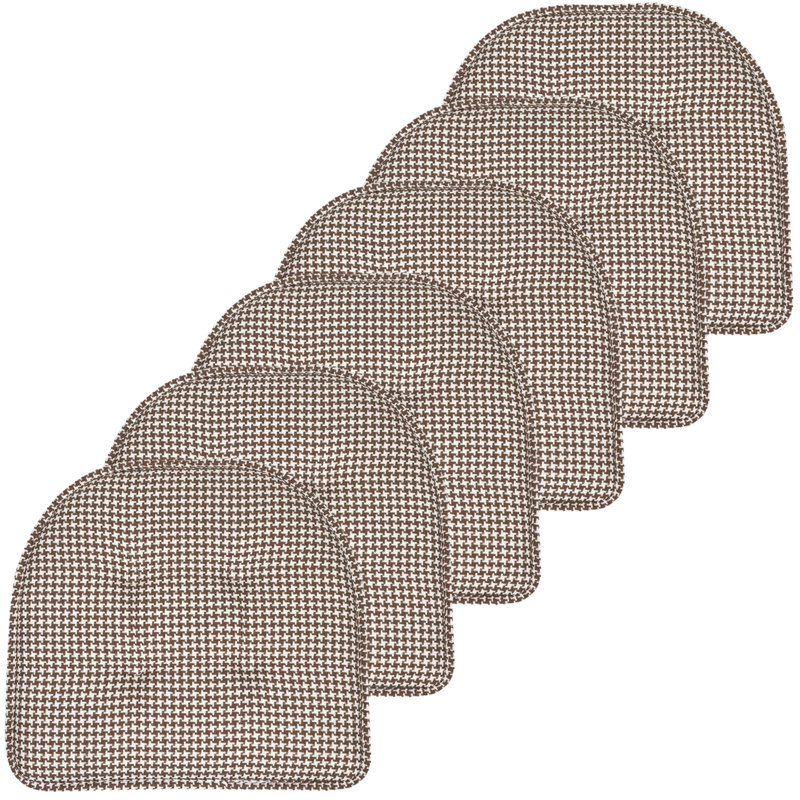 Houndstooth Stitch U Shaped Memory Foam 17" x 16" Chair Cushions, Brown, Set of 6