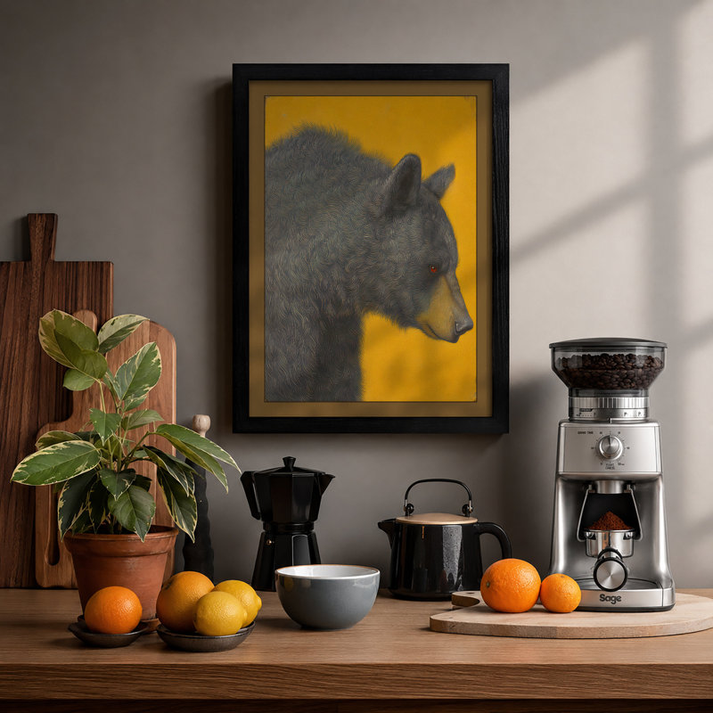 Gray Bear In Gold Modern - Single Picture Frame Print, A1 - 84.1 x 59.4 cm, Black