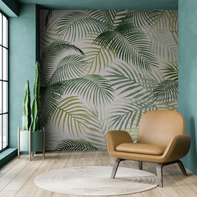 Soft Palm Leaves Gentle Green Botanical Wallpaper