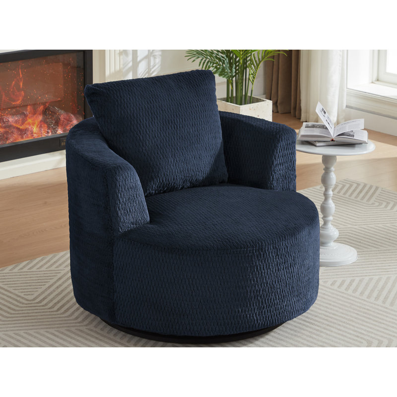 Fauteuil demi-tonneau pivotant en fausse fourrure, Bleu très foncé