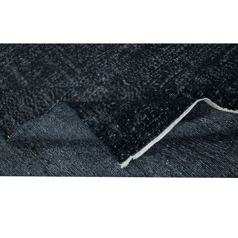Tapis noir moderne de 7 x 10,2 pi tissé et noué à la main en Turquie