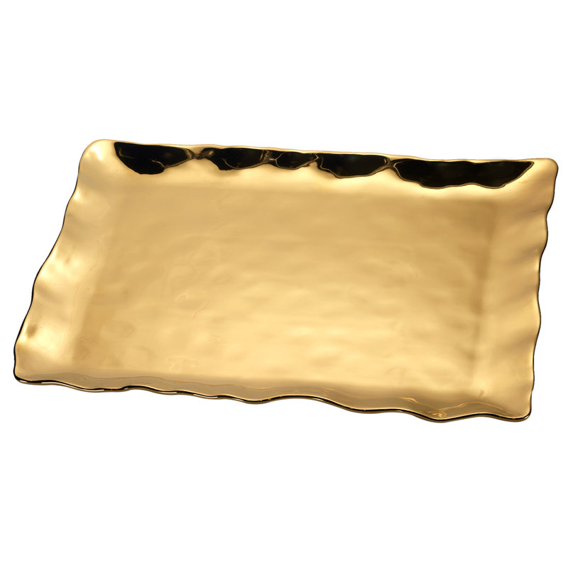 Gold Coast Rectangular Gold Ceramic Platter for Chips & Dip