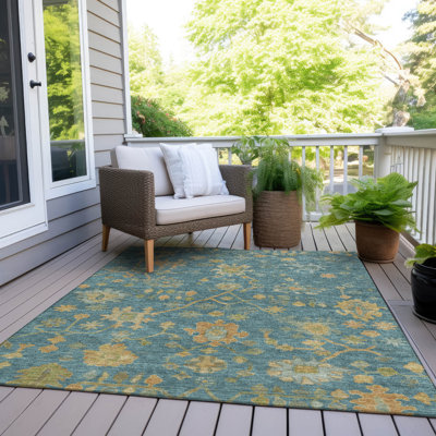 Tapis bleu sarcelle lavable à la machine intérieur / extérieur Xhevrie