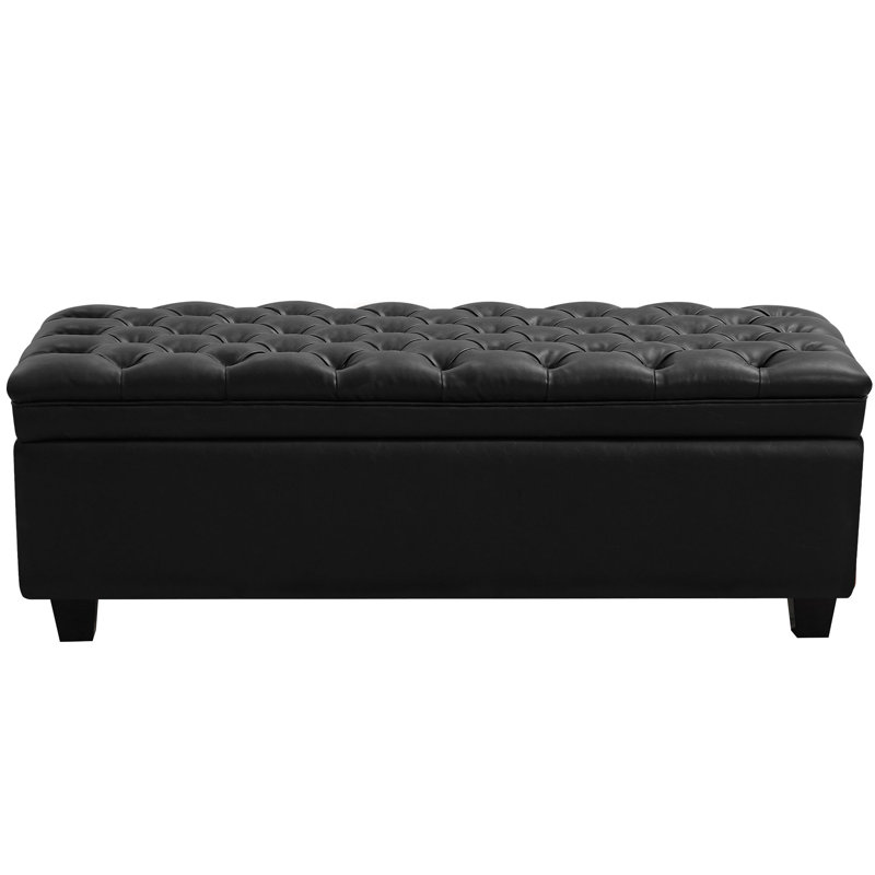 Banc de rangement à couvercle rabattable en lin 51 po, Noir