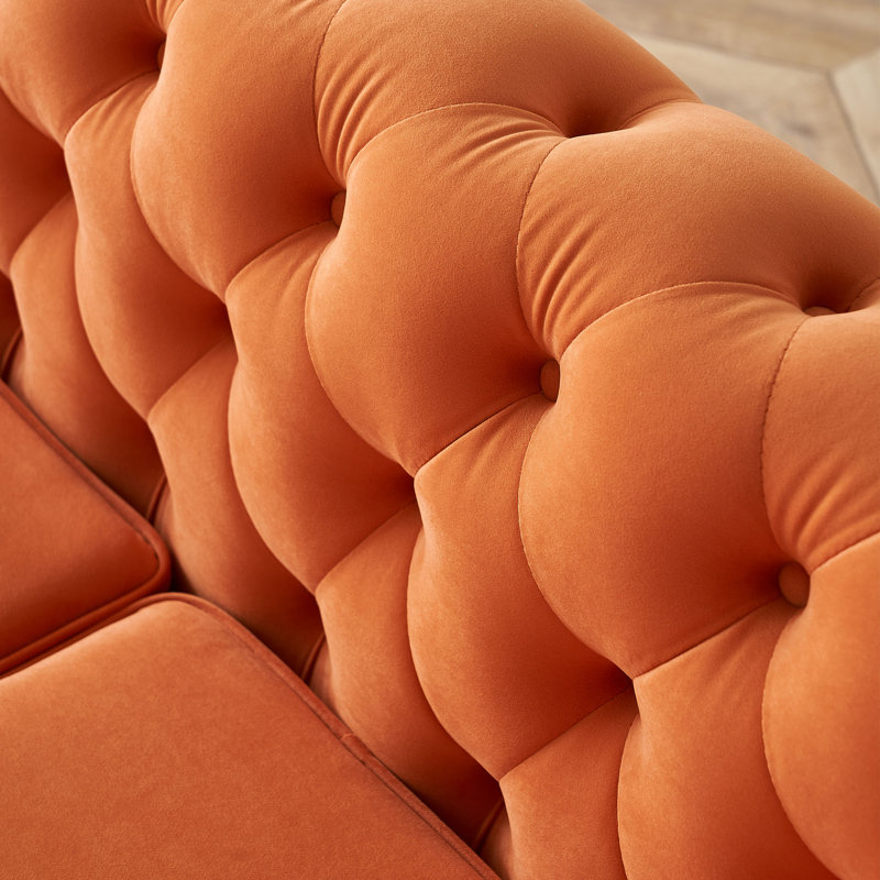 Gevon Velvet Roll Arm Sofa, Chesterfield Sofa for Living Room Upholstered with Smooth,Breathable Fabric, Orange