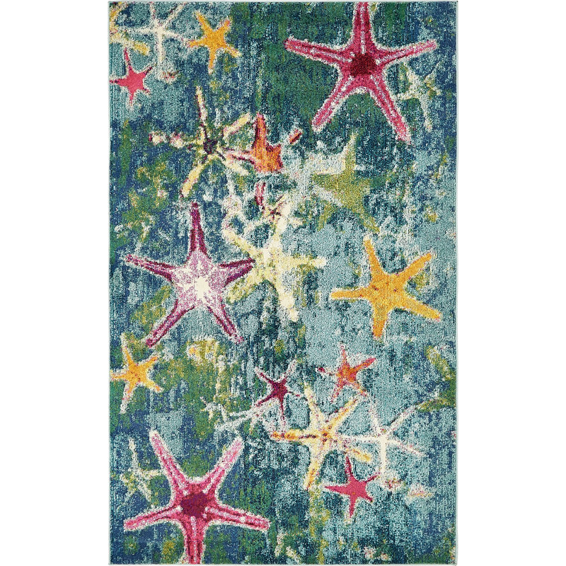 Tapis bleu marine à motif animalier Esposito, Rectangle 5 pi 1 po x 8 pi