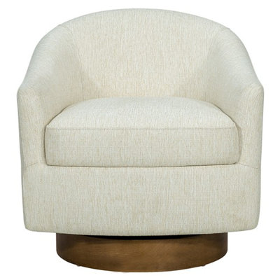 Chaise pivotante rembourrée à base de bois - l 29,5 po x P 28,67 po x H 30 po, crème, entièrement assemblée, rotation à 360 degrés, 100% polypropylène tissé, coussin de siège attaché, accoudoir en contreplaqué