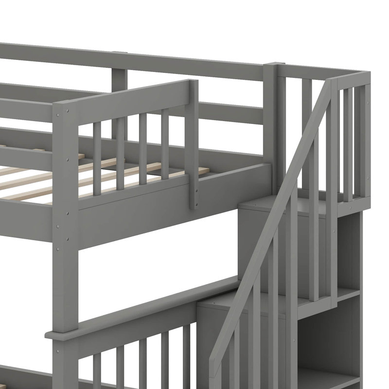 Lit superposé double en bois avec rangement, gris