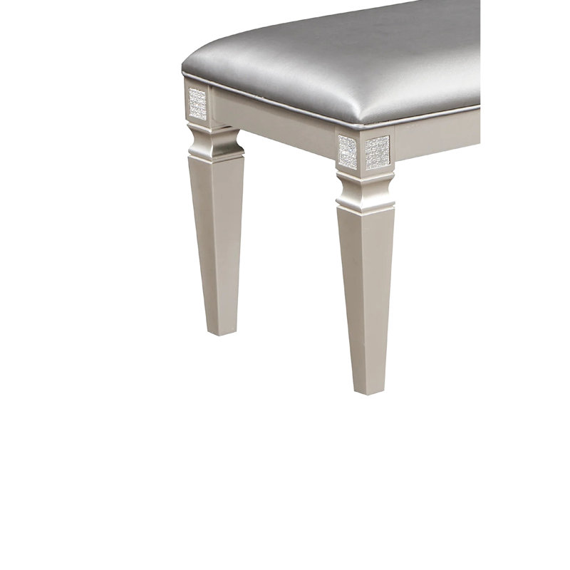 Banc moderne de 60 po en gris argenté - Siège rembourré avec embellissements scintillants pour ornements de décoration intérieure