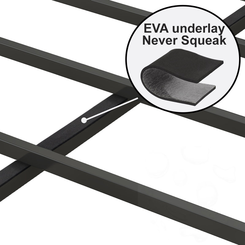  Upholstered Metal Platform Bed with Charging Station, Full, Light Gray