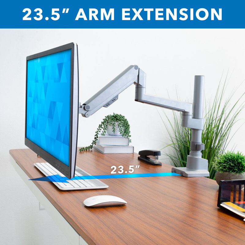 Silver Adjustable Gas Spring Single Monitor Desk Mount