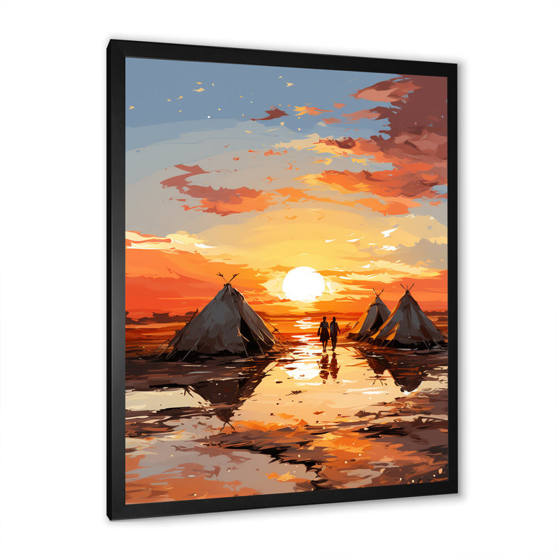 Tentes sahraouies, paysage africain III, Cadre simple noir, H 20 po x l 12 po x P 1 po