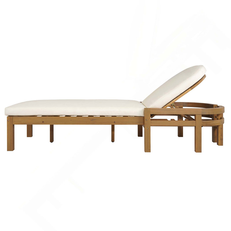 Premium Acacia Wood Patio Outdoor Recliner Chaise Lounge With  5-Position Adjustable Arched Backrest For Poolside, Backyard, Deck & Lawn