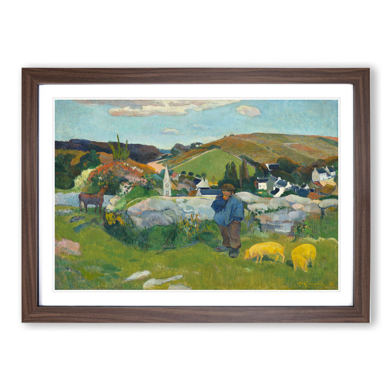 The Swineherd by Paul Gauguin - Picture Frame Painting, 48cm H x 65cm W x 2cm D, Walnut Framed