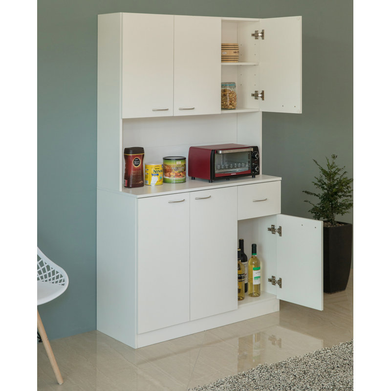 Basicwise Kitchen Storage Hutch with Doors & Shelves - 71 Inch Tall Wood Organizer, Deep Cupboard with Drawers, Modern Freestanding Unit for Dining Room, Bathroom, White - Versatile Pantry Cabinet