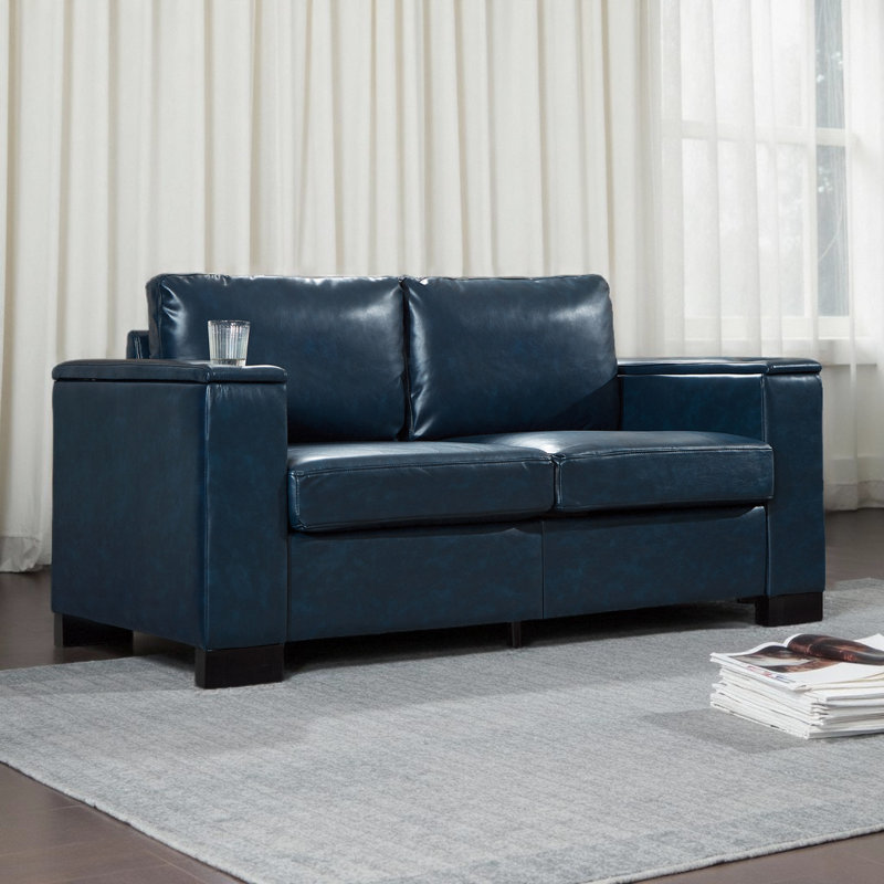 Causeuse moderne avec rangement 67,7 po - Canapé 2 places en cuir synthétique avec porte-gobelets, accoudoirs carrés et compartiment caché, similicuir respirant (capacité de 600 lb)