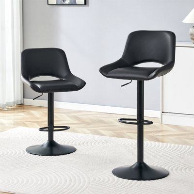 Modern Swivel Adjustable Bar Stools Set - 2 Pack, Black PU Material, With Footrest, Holds Up To 250 Lbs, Suitable For Home Bars And Kitchen Islands .