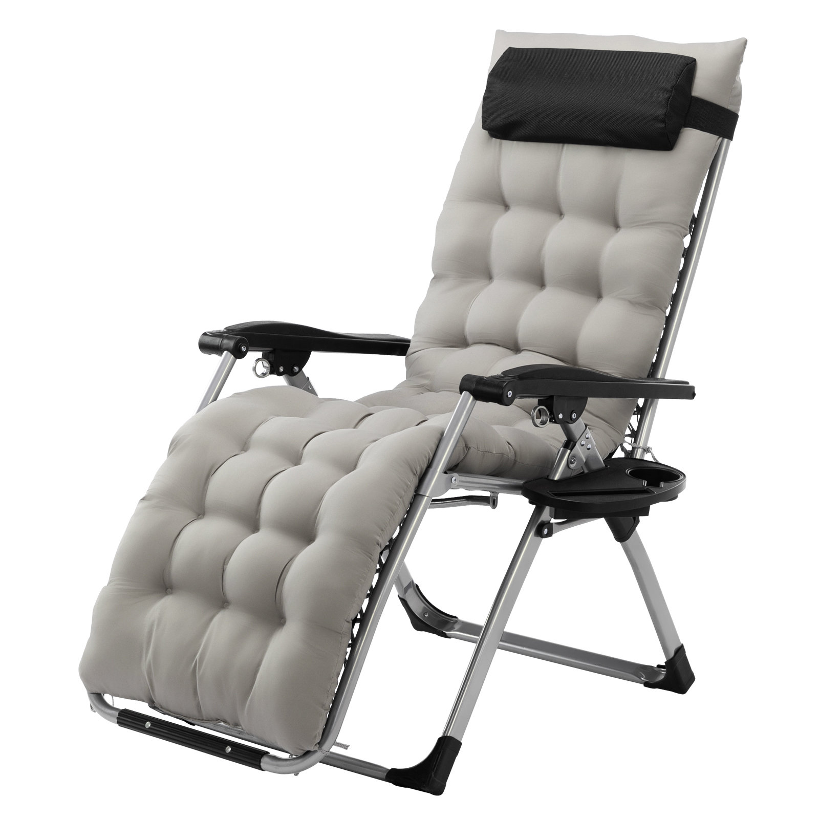 Arlmont & Co. Silver Trim Black Zero Gravity Chair With Cushion ...