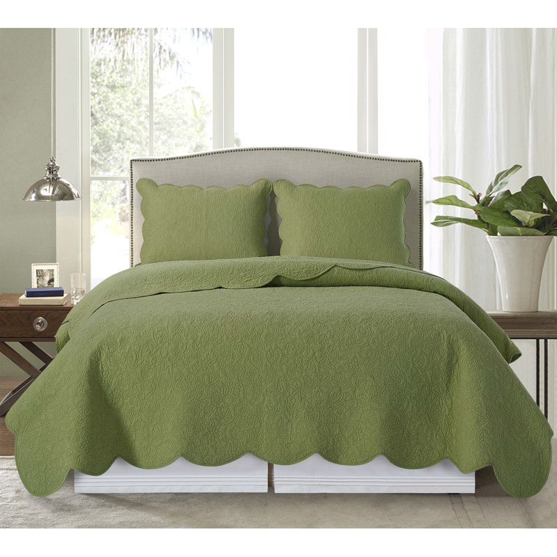 Christiana Cotton Quilt Set, Twin Quilt + 1 Sham, Green