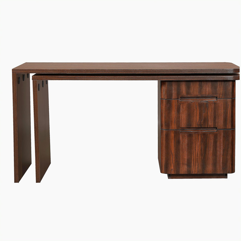 Bureau moderne en L 90 po en noyer avec 3 tiroirs, bureau pivotant à 360 ° en bois, bureau de direction, bureau d'angle, poste de travail de bureau, pour le bureau à domicile ou le salon