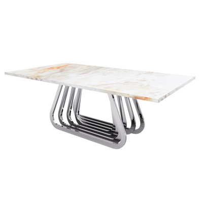 Brayden Studio® Inc Furniture Coffee Table With 52" Faux Marble And Stainless Steel Base