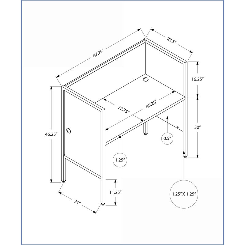 Bureau bureau cubique, L 48 po contemporain de qualité commerciale moderne, stratifié et amp; Métal noir | Gris | Panneau de particules