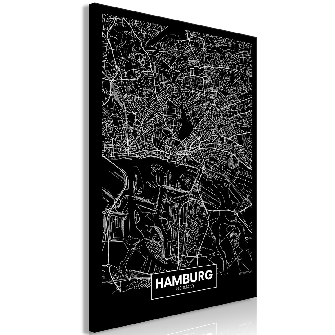 Leinwandbild - Dark Map of Hamburg (1 Part) Vertical