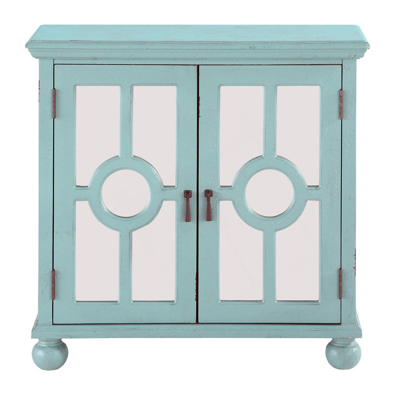 Armoire de rangement classique avec portes miroir, Turquoise