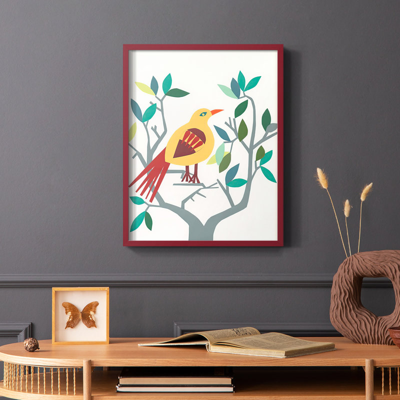 «Whitty Bird III», reproduction encadrée - bois massif, Rouge, H 10 po x l 8 po