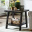 Table basse contemporaine en bois gris anthracite, espace de rangement supplémentaire et lustre aux pieds larges anthracite répliqué avec des pieds de tablette pour une pièce élargie-737685097-737685098