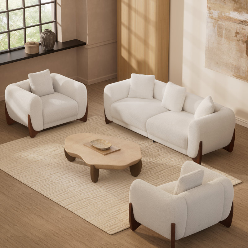 Ensemble de salon 3 pièces Modern Boucle, Beige