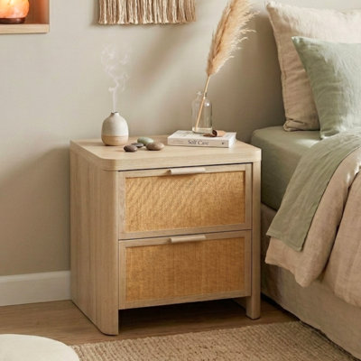 Ensemble de table de chevet 2 tiroirs Canyon, table de chevet avec tiroirs de rangement, table de chevet pour chambre à coucher, table de bout ou table d'appoint pour le salon, P 15,6 po x l 18,9 po x H 20,2 po, chêne rotin
