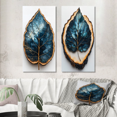 «Emerald River Of Leaves», glissade sur bois I - Collection d'art mural floral 2 panneaux