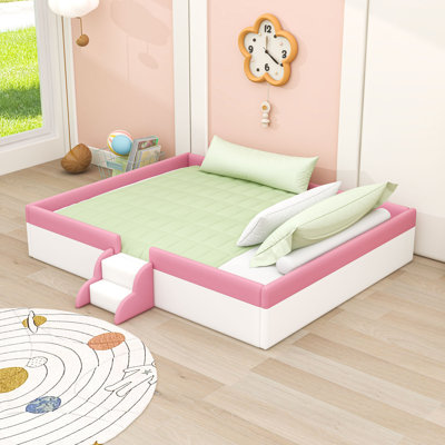 Upholstered Daybed with Staircase and Safety Fence