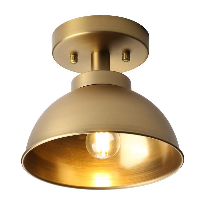 Metal Flush Mounted Ceiling Light Fixture with Vintage Brass Finish