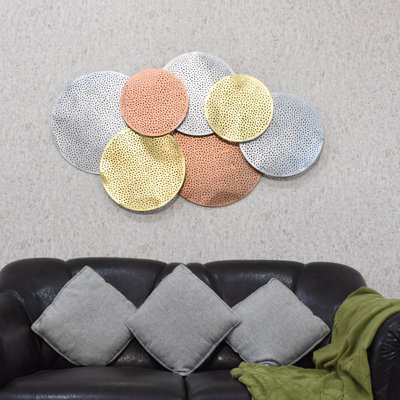 DÉCOR MURAL EN MÉTAL EN CUIVRE MULTICOLORE GRAND ET MOYEN FAIT À LA MAIN 100% GÉOMÉTRIQUE - 48 po x 26 po, cuivre multicolore, motif géométrique, art mural en métal pour le salon, la salle d'étude, le bureau