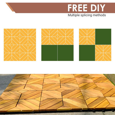 9 tuiles de terrasse en bois composite 9 pièces, plancher en bois d'acacia massif de 12 po x 12 po pour l'extérieur et l'intérieur